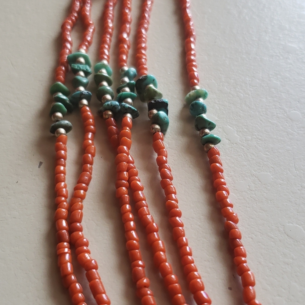 Navajo Turquoise And Spiny Oyster Necklace - Picture 4 of 6